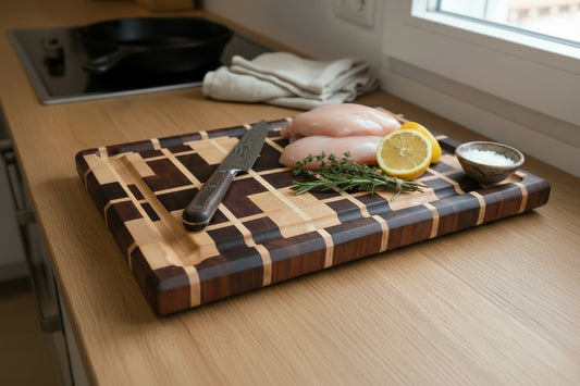 Wooden cutting board with a geometric pattern